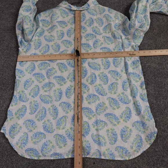 J. Jill Shirt Medium White Blue Paisley All Over Print 100% Linen - Picture 5 of 9